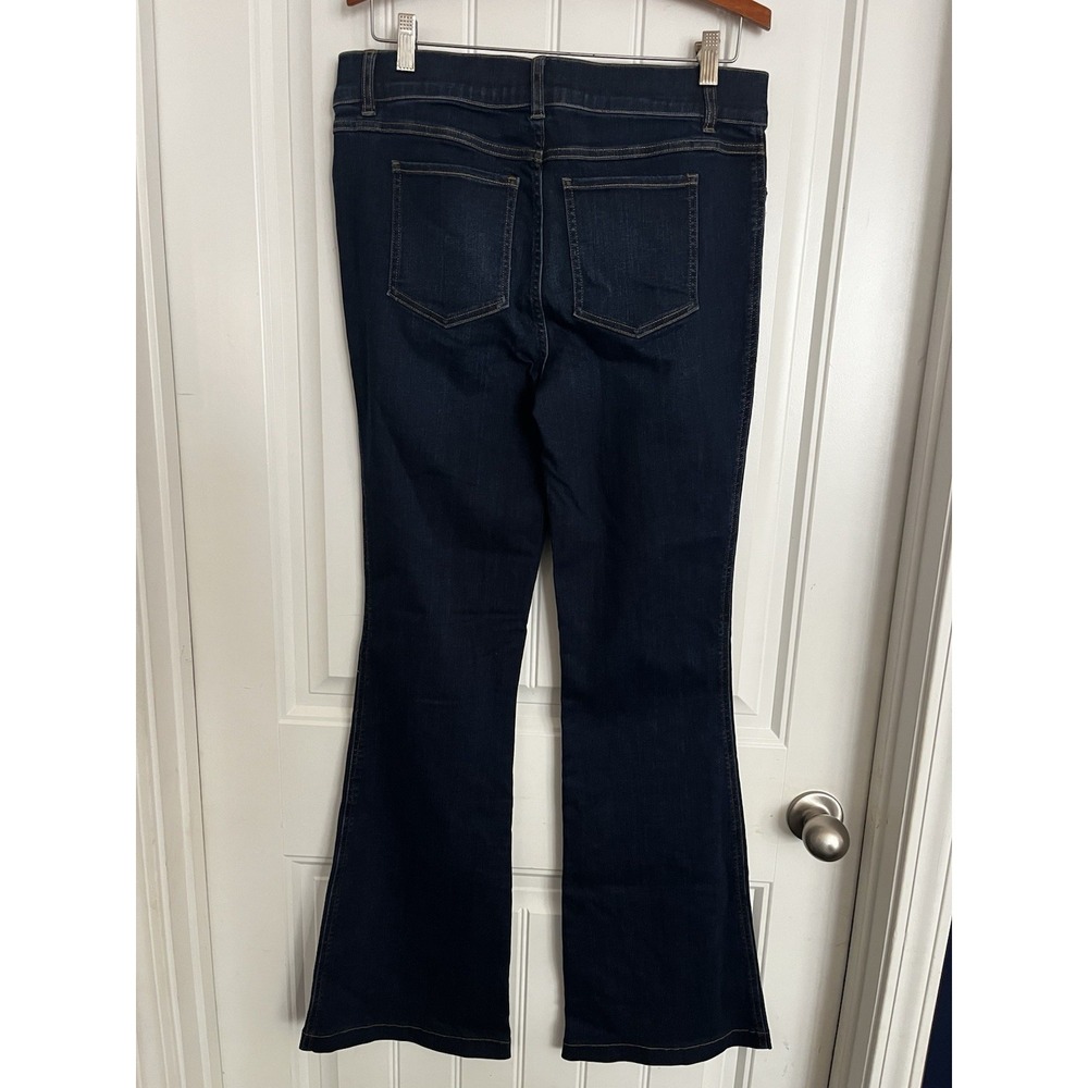 New! Spanx Kick Flare Pull On Jeans Womens Lg Dark Indigo Blue Stretch Denim 652 - Picture 5 of 6